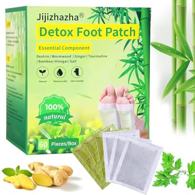 60 Pcs Natural Ingredients Detox Foot Patches,Organic Bamboo Vinegar Detox Foot Pads Improves Sleep Quality, Easy to Use(Extra Socks)