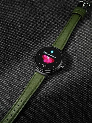 Smartini Mini Smart Watch for Women, 1" HD Screen Bluetooth Calls & Text, Multiple Sports Mode Fitness Tracker Heart Rate Monitor Works with Android iOS iPhone Samsung (Black Watch Green Leather Band)