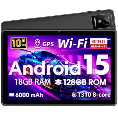 Android 15 Tablet 10 inch, Tablets Android for Gaming,18GB RAM 128 ROM,1TB Expandable,Widevine L1 Compatible Octa-Core Tablet with WiFi 5,6000mAh,T310 CPU,Dual Camera(5MP+8MP)