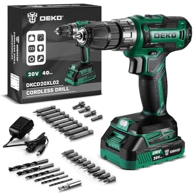 Power Drill Cordless: DEKO PRO Green Cordless Drill 20V Electric Power Drill Set Tool for Women Drills Cordless with Battery and Charger Drill Driver 20 Volt Drill Driver Kit