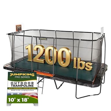 JumpKing Rectangular Trampoline Outdoor 18FT with Enclosure, Ladder, and Net, Large Recreational Trampoline for Kids and Adults, ASTM Compliant, Heavy Duty, Weather-Resistant, 1200LBS Capacity