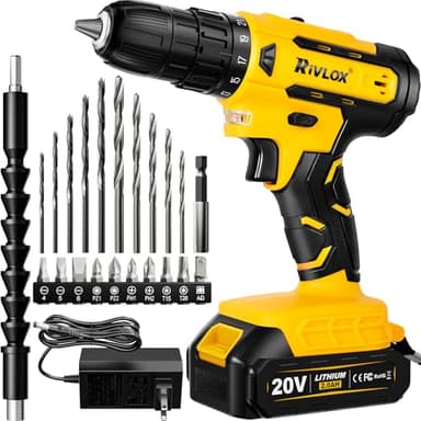 20V Cordless Drill Set, 21+1Torque, Electric Power Drill Cordless, Electric Screwdriver with 1300mAh Battery and 2A Charger, 23pcs Drill Bit Set with LED Light for DIY Projects, Yellow
