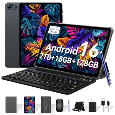TABWEE Tablet, 2026 Android 16 Tablet with Keyboard Mouse and Pen, Gemini AI 10 Inch Tablets,18GB RAM +128GB ROM+2TB, 6000mAh, 1080P, 5G WiFi, Bluetooth 5.0, AI Camera, GPS, OTG, 4 Years Warranty