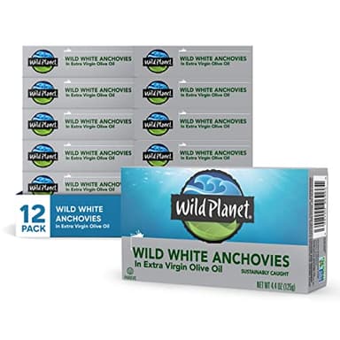 Wild Planet Wild Anchovies in Extra Virgin Olive Oil, 4.375 Ounce (Pack of 12)