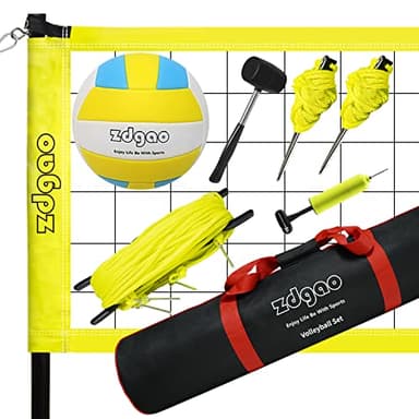 Outdoor Portable Volleyball Net System - Adjustable Height Poles with Soft Volleyball Ball, Pump, Boundary Line, and Carry Bag for Backyard, Beach, Lawn