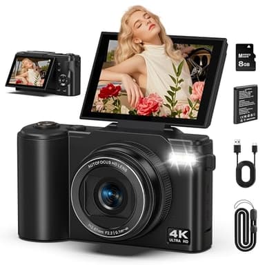 4K Digital Camera for Photography, 64MP Vlogging Camera for YouTube with 180° Flip Screen, 18X Zoom UHD Autofocus Video Camara, Compact with Micro SD Card for Teens, Boys & Girls, Beginners