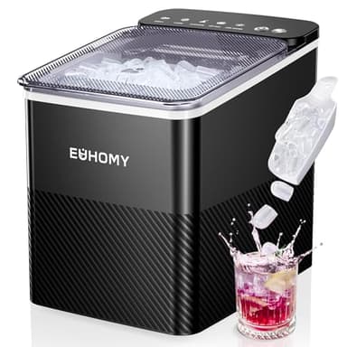 EUHOMY Countertop Ice Maker, 26.5 lbs/24H Portable Ice Machine with Ice Scoop & Basket, Fast 6-10 Mins Ice Making, 2 Ice Sizes, Ideal for Home, Kitchen, RV, Party
