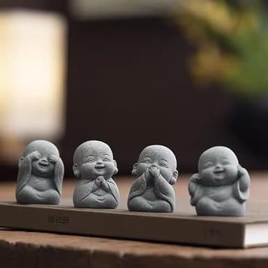 Fovasen 4Pcs Laughing Buddha Statue Feng Shui Decor,Cut Zen Monk Buddha Statue for Praying Monk Sandstone Figurine Ornaments for for Home Decor or Garden Outdoor Decor