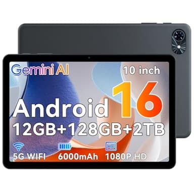 Tablet 10 Inch, Android 16 Tablet with Gemini AI,12GB RAM + 128GB ROM + 2TB Expandable, 120Hz HD Display, 6000mAh with Fast Charging, 5G WiFi, GPS, 2-Year Manufacturer Warranty