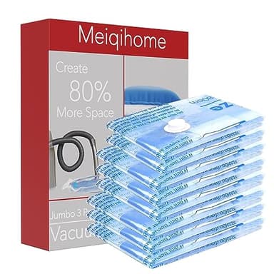 Vacuum Storage Bags 8 Combo (3 Jumbo/3 Large/2 Medium), Space Saver Sealer Bags, Airtight Compression Bags for Clothes, Pillows, Comforters, Blankets, Bedding