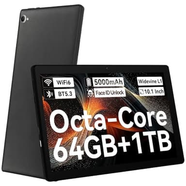 Gleeso Tablet 10 Inch Tablet Android with 64GB ROM 1TB Expandable Storage, Octa-Core Processor, HD IPS Touchscreen, Dual 5MP+8MP Camera, Widevine L1 Certified for Gaming & Reading-Black