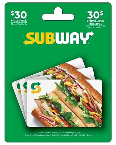 Subway Multipack Gift Card $30