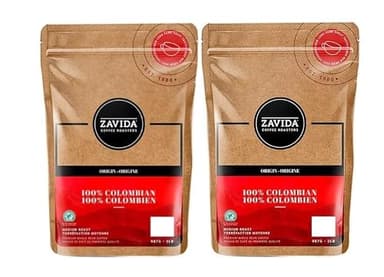 Zavida Medium Roast 100% Colombian Coffee, Premium Whole Bean Coffee - 2 Bags x 907 Grams (1,814 Grams)